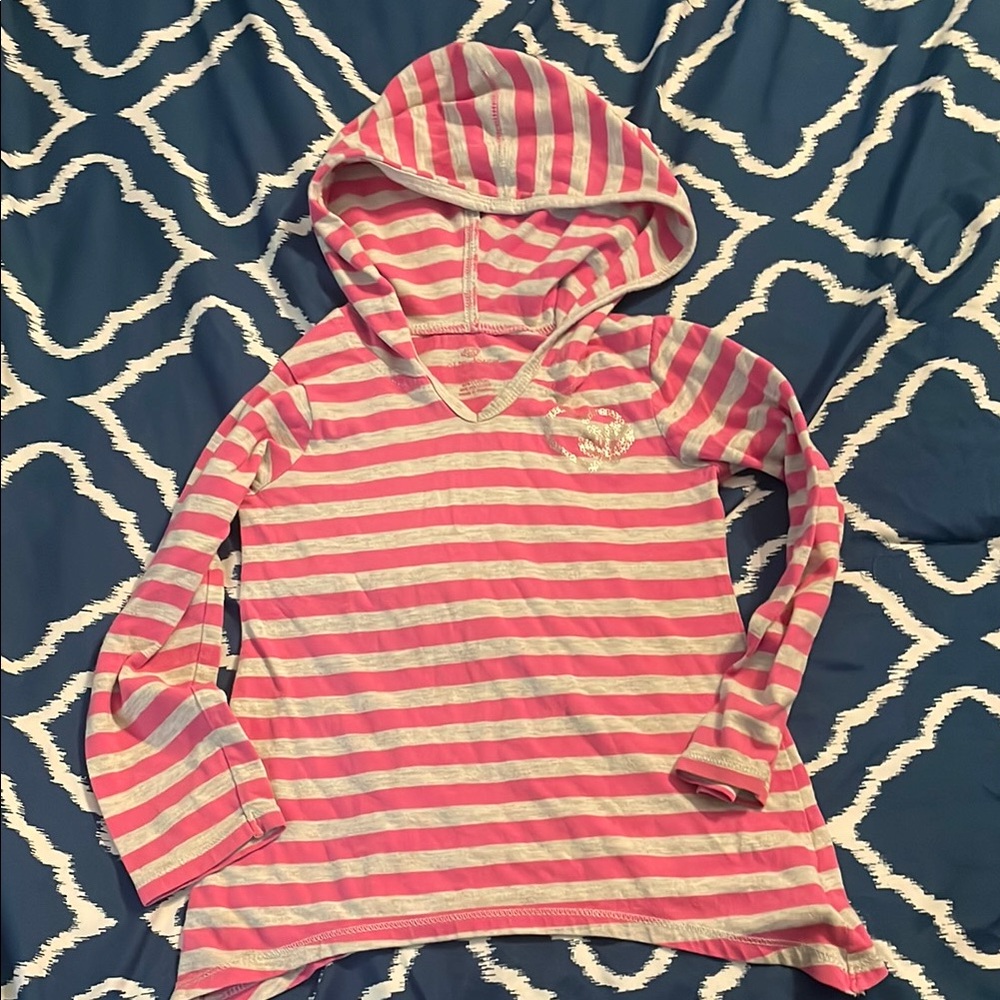Okie Dokie Pink and Gray Striped Hoodie Sweatshirt